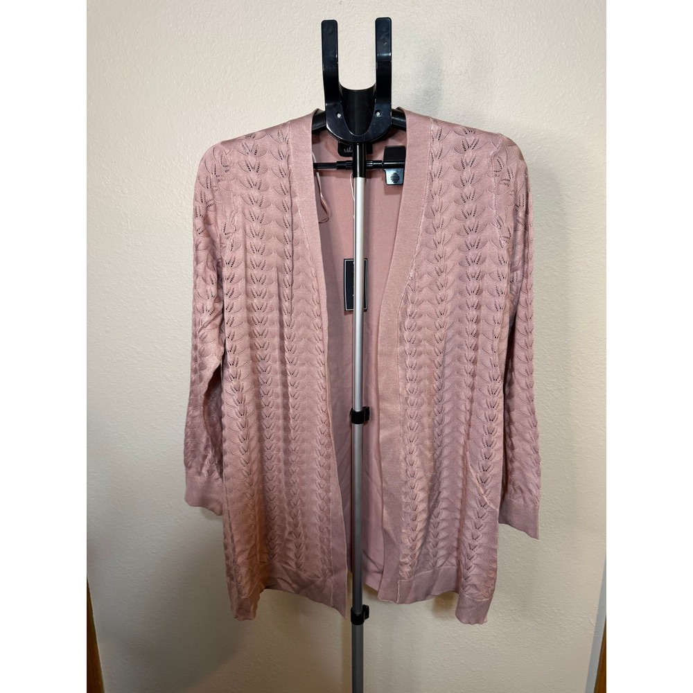 Melissa Paige Pink Pointelle Open Front Cardigan MPSW01794M Large NEW